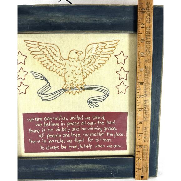 Vintage Patriotic Embroidered Wall Art Eagle & Stars “We Are One Nation” USA - Picture 4 of 5